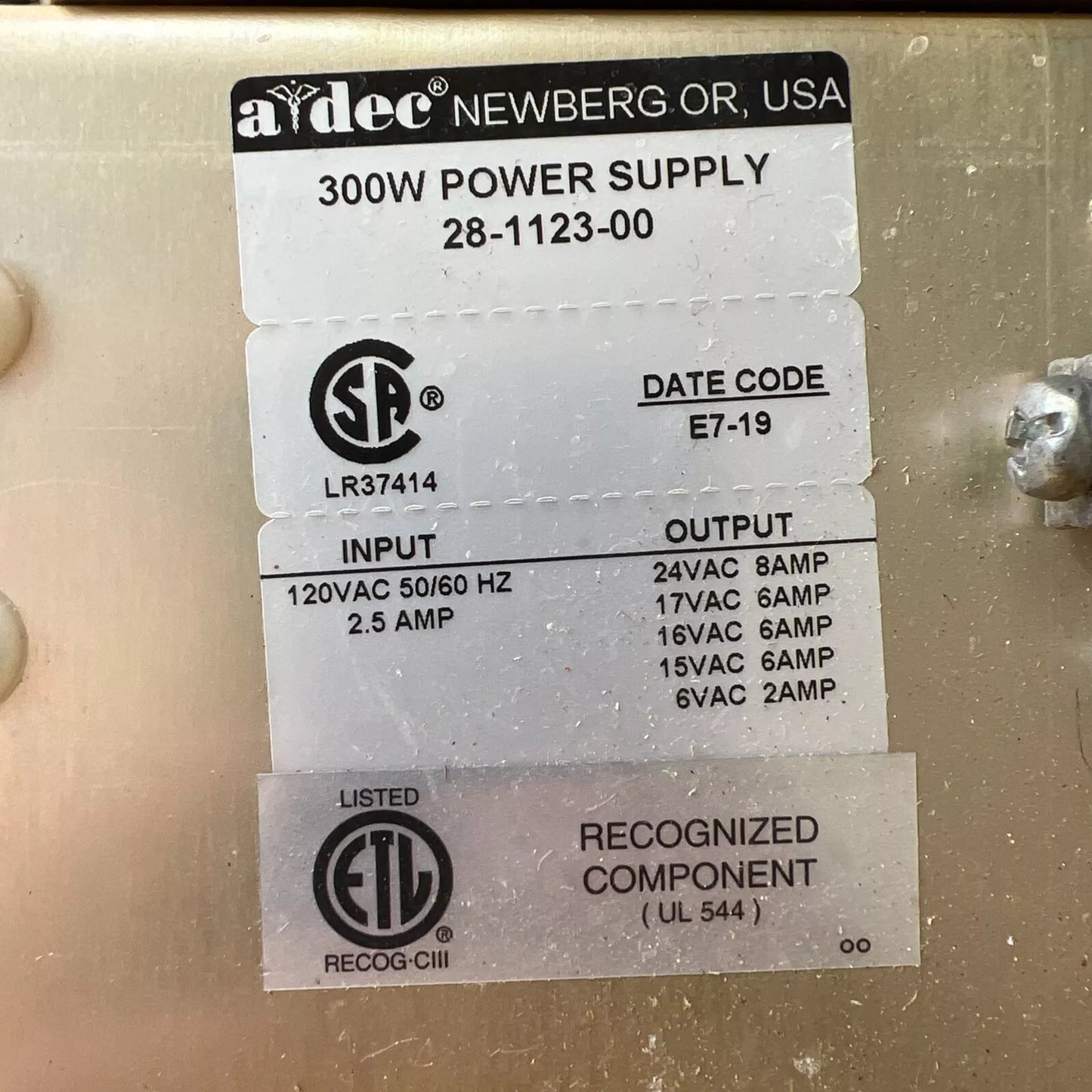 Adec Dental 300W Power Supply 28-1123-00
