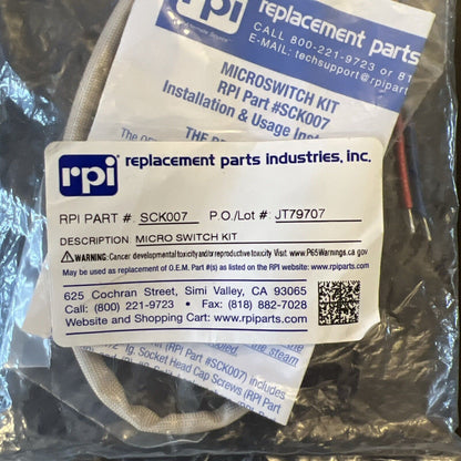 Scican Statim G4 2000 MICROSWITCH KIT RPI Part #SCK007 OEM 01-100571S